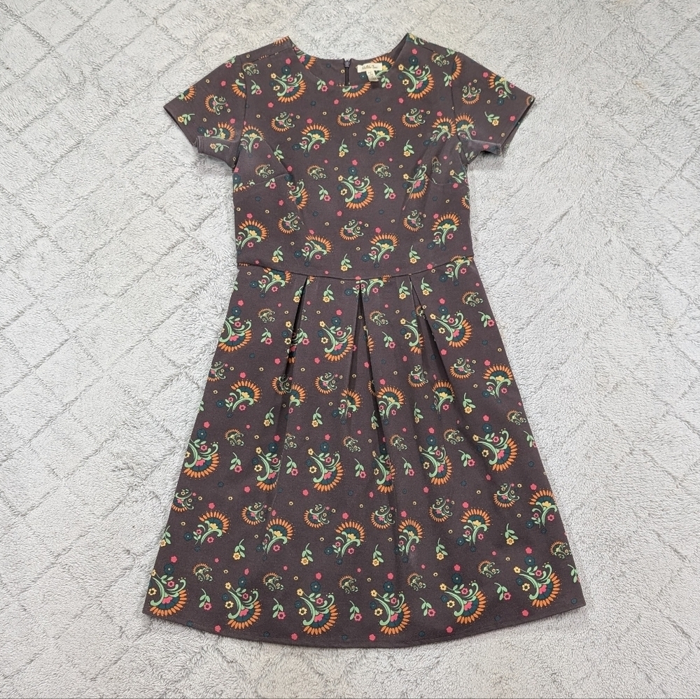Matilda Jane Dress Womens S Brown Floral Maja Ponte Knee Length Cap Sleeve